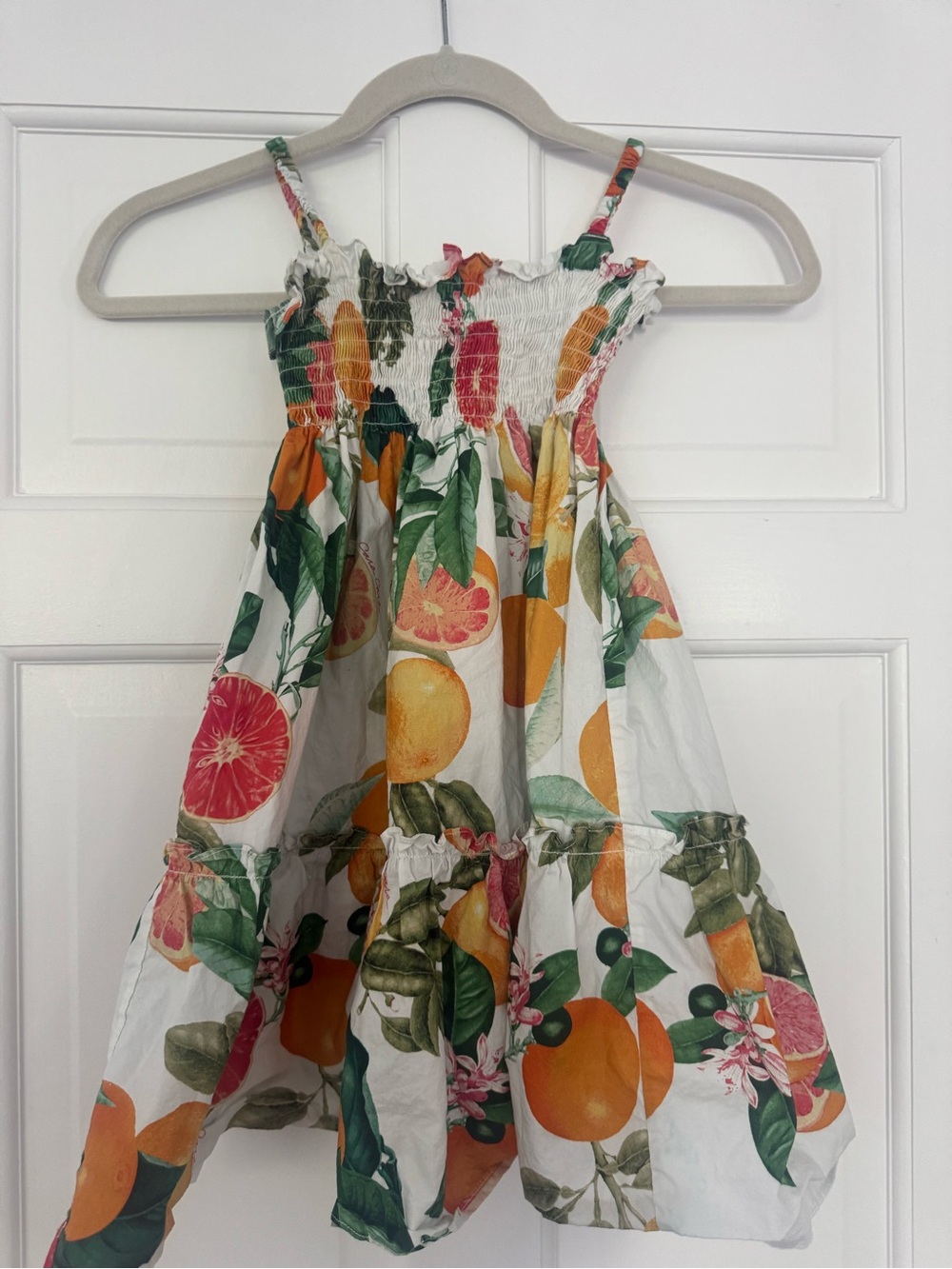 Cara Cara White Sundress with Orange, Pink & Green Citrus Print